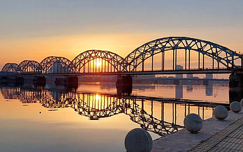 Bridge in Riga, Latvia, Latvia, bridge, Riga, sunset, river HD wallpaper