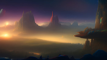 Light in the valley, purple sky, artistic, landscape HD wallpaper