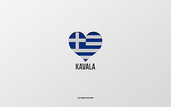 I Love Kavala, Greek cities, Day of Kavala, gray background, Kavala, Greece, Greek flag heart, favorite cities, Love Kavala HD wallpaper