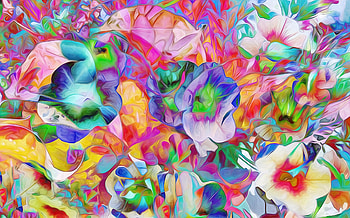 Flowers, blue, white, art, poster, purple, pink, painting, pictura, flower, green HD wallpaper