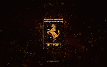 Ferrari glitter logo, , black background, Ferrari logo, gold glitter art, Ferrari, creative art, Ferrari gold glitter logo HD wallpaper