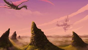 Beautiful Dragon Flying Over Mountains Towards The Castle HD wallpaper