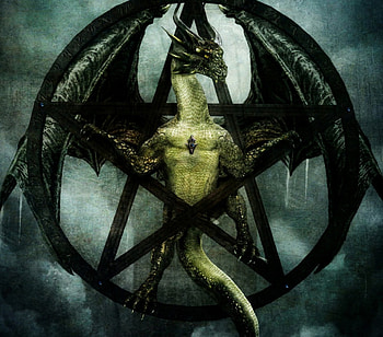 Draconian, pentagram, dragon, ophidian, lizard, drake, dark HD wallpaper