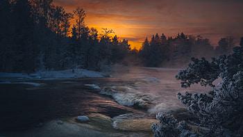 River, water current, nature, flow, sunset HD wallpaper