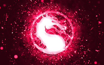 Mortal Kombat pink logo, , pink neon lights, creative, pink abstract background, Mortal Kombat logo, online games, Mortal Kombat HD wallpaper