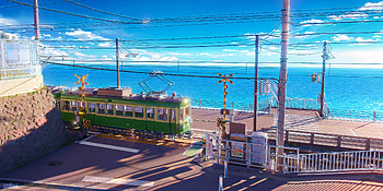 Anime, Train, Ocean, Sea, Sky HD wallpaper