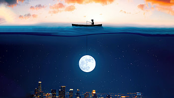 Catching The Moon In Ocean , moon, ocean, artist, artwork, digital-art HD wallpaper