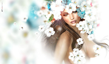 Beauty, blue, white, rendering, frumusete, spring, fantasy, flower, luminos HD wallpaper