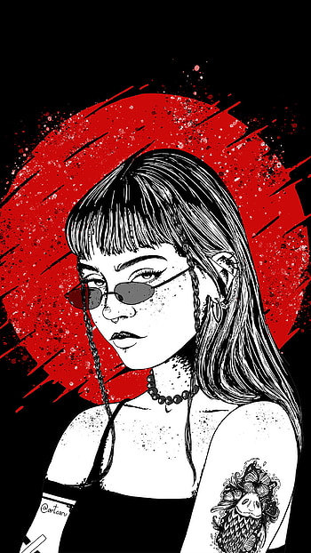 Girl with tattoo carp [mobile], necklace, tattoo, glasses, woman, artistic HD phone wallpaper