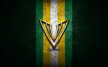 Tampa Bay Vipers, golden logo, XLS, green metal background, american football team, Tampa Bay Vipers logo, american football HD wallpaper
