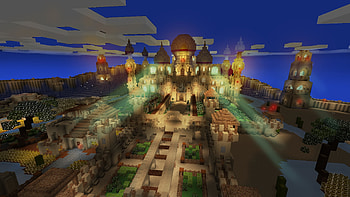 Indian Castle Beautiful Night in RealmCraft Minecraft Style Game HD wallpaper