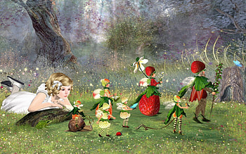 the little strawberry men, fruit, cartoon, tale, fantasy HD wallpaper