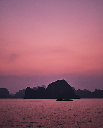 Nature, Sea, Pink, Rocks, Evening, Hill HD phone wallpaper