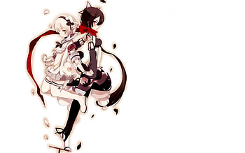 Stay together, girls, black hair, anime, white hair HD wallpaper