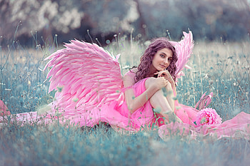 ღ, Woman, Brunette, Wings, Dress HD wallpaper