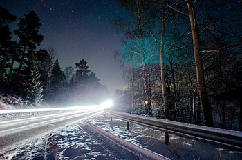 Icy Road, trees, road, sky, snow HD wallpaper