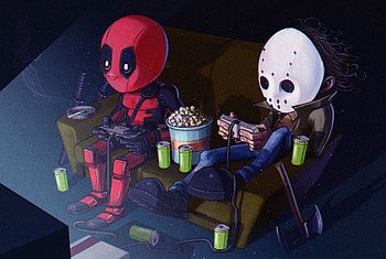 Deadpool And His Friend Playing Video Games, deadpool, superheroes, artwork, artist, digital-art, behance HD wallpaper