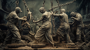 : The Struggles of Wage Slaves, man, sculpture, workers HD wallpaper