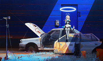Anime Angel Girl Sititng On Car , anime-girl, anime, angel, artist, artwork, digital-art HD wallpaper