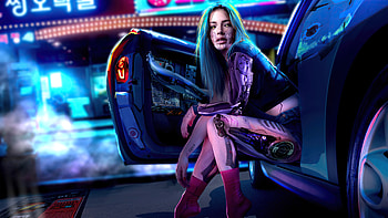Cyber Girl Coming Out Of Car , cyberpunk, scifi, artist, artwork, digital-art, artstation HD wallpaper