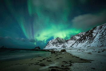 Haukland Beach Lofoten Norway, norway, northern-lights, nature HD wallpaper