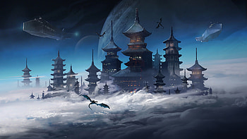 Dragon Temple , temple, dragon, artist, artwork, digital-art HD wallpaper