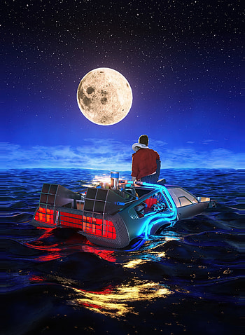 DeLorean and chill night, digital art HD phone wallpaper