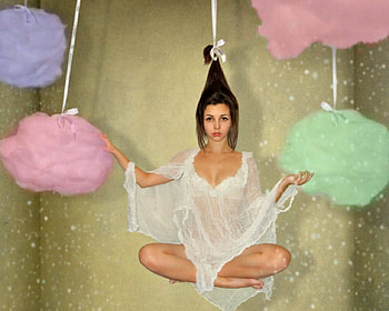 Floating, clouds, colorful, woman HD wallpaper