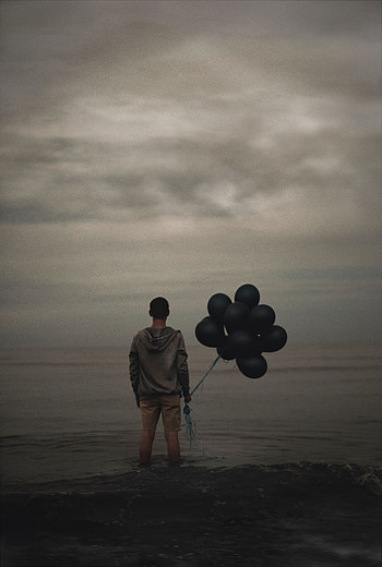 Sea, Balloons, Miscellanea, Miscellaneous, Loneliness, Guy HD phone wallpaper