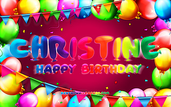 Happy Birtay Christine, , colorful balloon frame, Christine name, purple background, Christine Happy Birtay, Christine Birtay, popular american female names, Birtay concept, Christine HD wallpaper