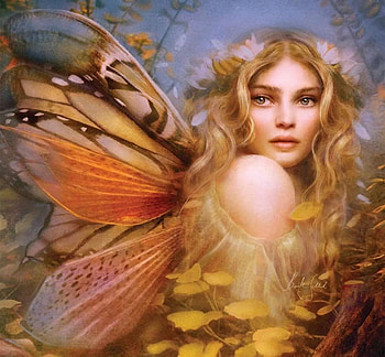 Fairy, wings, art, fantasy, girl, melanie delon, orange HD wallpaper
