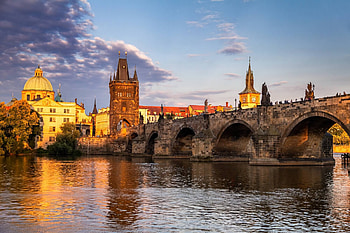 Prague's iconic landmark, Scenic sunset view, Czech Republic's gem, Historical architecture HD wallpaper