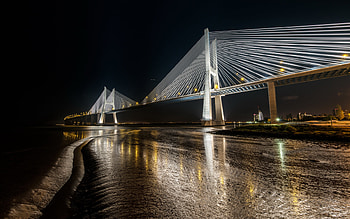 Vasco da Gama Bridge, Lisbon, Tagus River, Parque das Nacoes, suspension bridge, Lisbon bridge, Portugal HD wallpaper