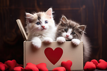 Cute Kitties Cozy In A Heart Box, kitten, cat, cute, animals HD wallpaper