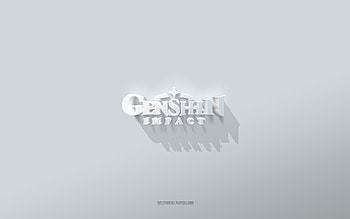 Genshin Impact logo, white background, Genshin Impact 3d logo, 3d art, Genshin Impact, 3d Genshin Impact emblem, creative art, Genshin Impact emblem HD wallpaper