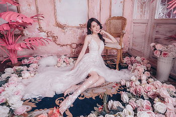 Bride, white, asian, flower, girl, dress, woman HD wallpaper