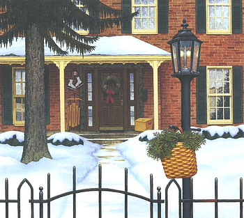welcome, lamppost, skates, sidewalk, gate, tree, door, porch, christmas, sled, home HD wallpaper