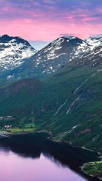 Norwegian fjords, Majestic mountains, Skyline view, Scenic river HD phone wallpaper