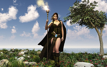 Windy Hill, wind, magic, day, staff, cape, hill, tree HD wallpaper