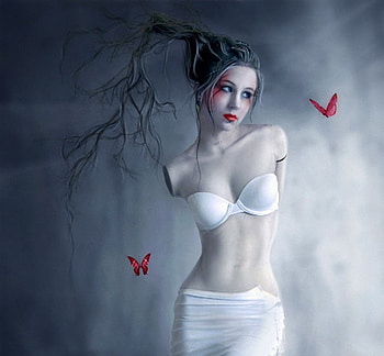 I long to touch you, butterflies, white, abstract, fantasy, female HD wallpaper