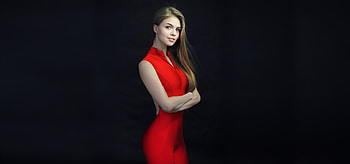 Gorgeous woman, portrait, red dress HD wallpaper