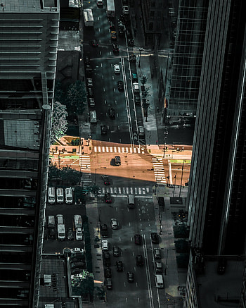 Cities, City, Building, View From Above, Shine, Light, Movement, Traffic, Grey, Street HD phone wallpaper