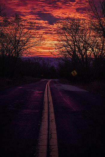 Nature, Sunset, Road, Markup, Sign HD phone wallpaper
