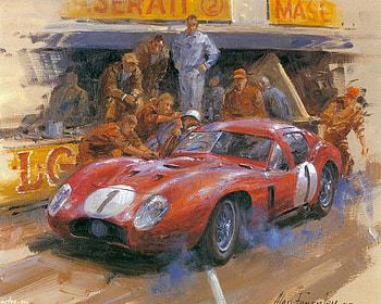 Alan Fearnley art, alan fearnley, painting, art, man, car, red, race HD wallpaper