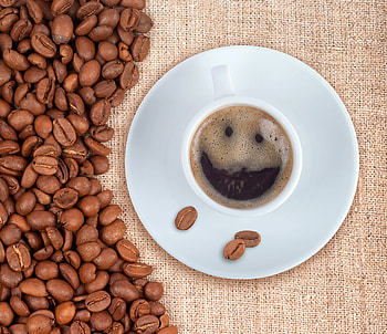 Coffee, smile, beans, cloth, cup HD wallpaper