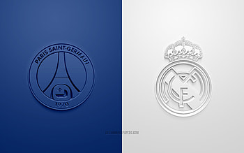 PSG vs Real Madrid, 2022, UEFA Champions League, Eighth-finals, 3D logos, white blue background, Champions League, football match, 2022 Champions League, PSG, Real Madrid HD wallpaper