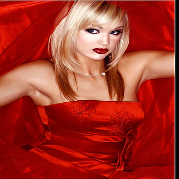 RED PASSION, lady, model, blond, young, red, eyes, pretty face, woman HD wallpaper