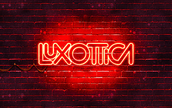 Luxottica red logo, , red brickwall, Luxottica logo, brands, Luxottica neon logo, Luxottica HD wallpaper
