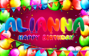 Happy Birtay Alianna, , colorful balloon frame, Alianna name, purple background, Alianna Happy Birtay, Alianna Birtay, popular american female names, Birtay concept, Alianna HD wallpaper