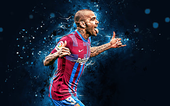 Dani Alves, , 2022, FC Barcelona, blue neon lights, braziian footballers, LaLiga, Barca, Barcelona FC, football, Dani Alves , soccer, Dani Alves Barcelona, La Liga, FCB HD wallpaper